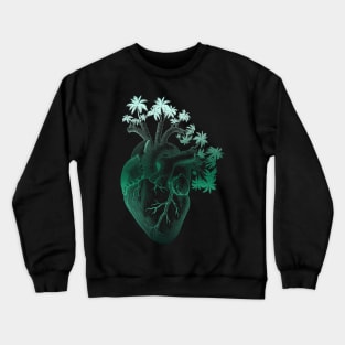 Jade Colored Anatomically Correct Human Heart - Palm Trees Crewneck Sweatshirt